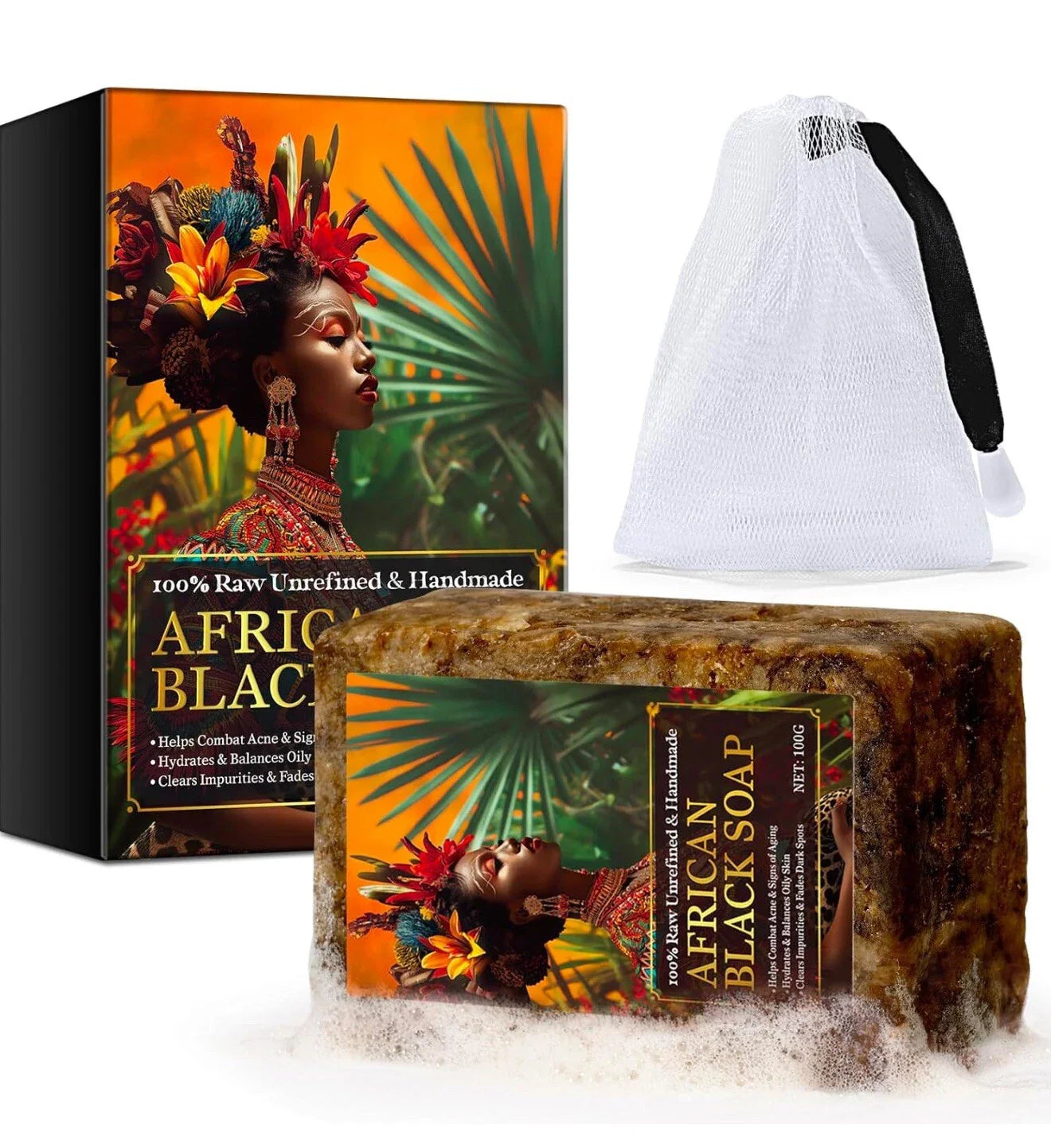 African Black Soap, 100% Natural for Dark spots , eczema , And Fights Acne