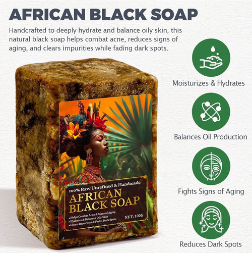 African Black Soap, 100% Natural for Dark spots , eczema , And Fights Acne